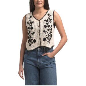 LIV LOS ANGELES Crochet Button Front Floral Vest